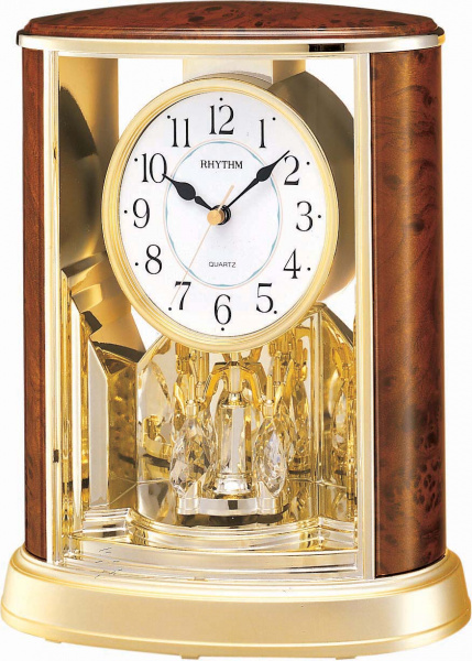 Stolní hodiny Q RHYTHM 4SG724WS06 ročky zlaté imitace dřeva