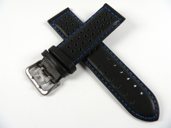 Řemínek modré šití černé 22mm DILOY 380.52.22