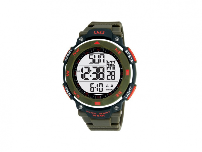 Digitální hodinky Q Q&Q M124J003Y 10bar khaki