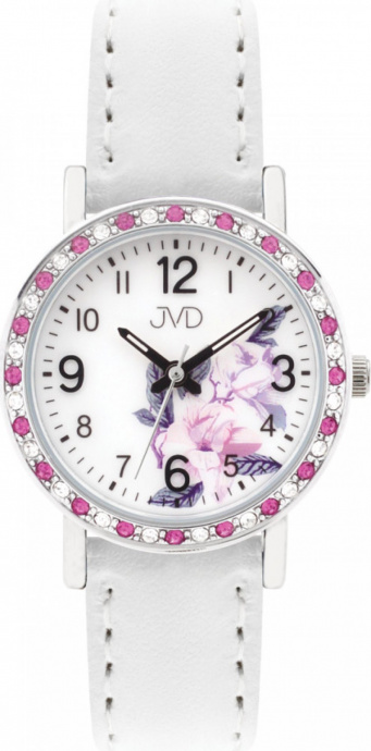 Dívčí hodinky Q JVD J7207.5 zirkony, bílý řemínek
