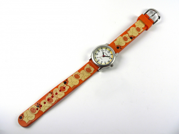 Dětské hodinky Q OLYMPIA oranžové, medvědi 41002