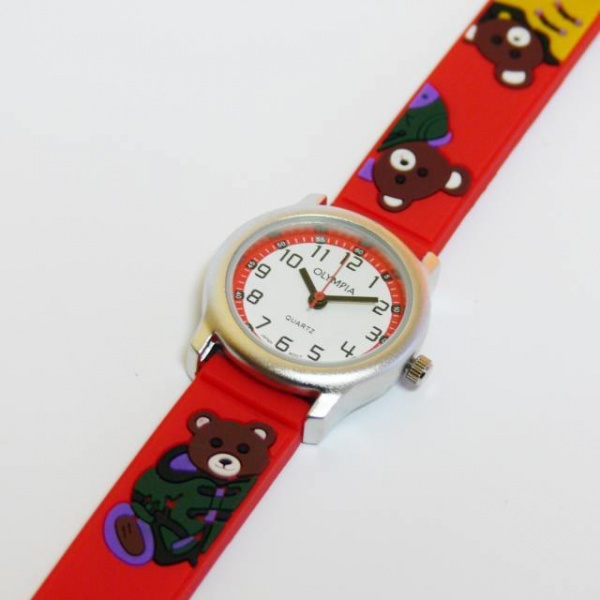 Dětské hodinky Q OLYMPIA medvědi červené 41024