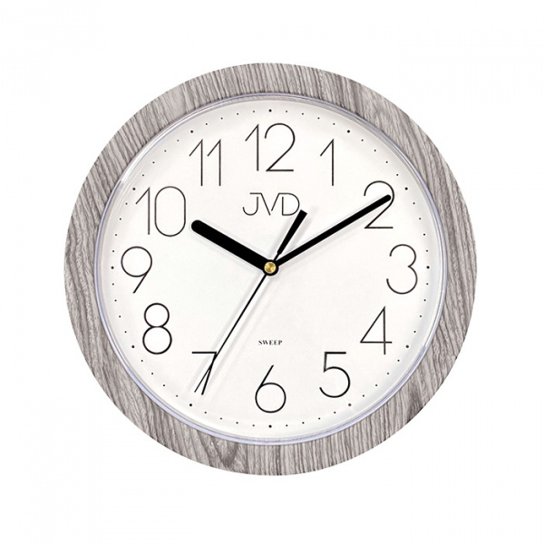 Nástěnné hodiny Q JVD H612.22 plast šedé dřevo imitace