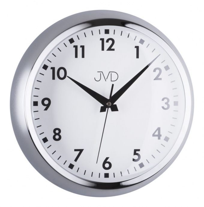 Nástěnné hodiny Q JVD HT077 chromové, sklo
