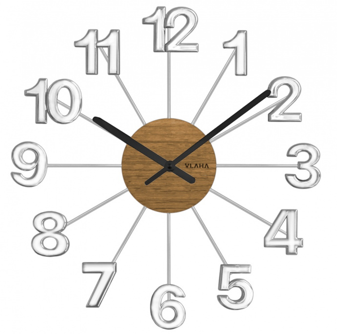 Nástěnné hodiny Q VLAHA dřevěné stříbrné VCT1070